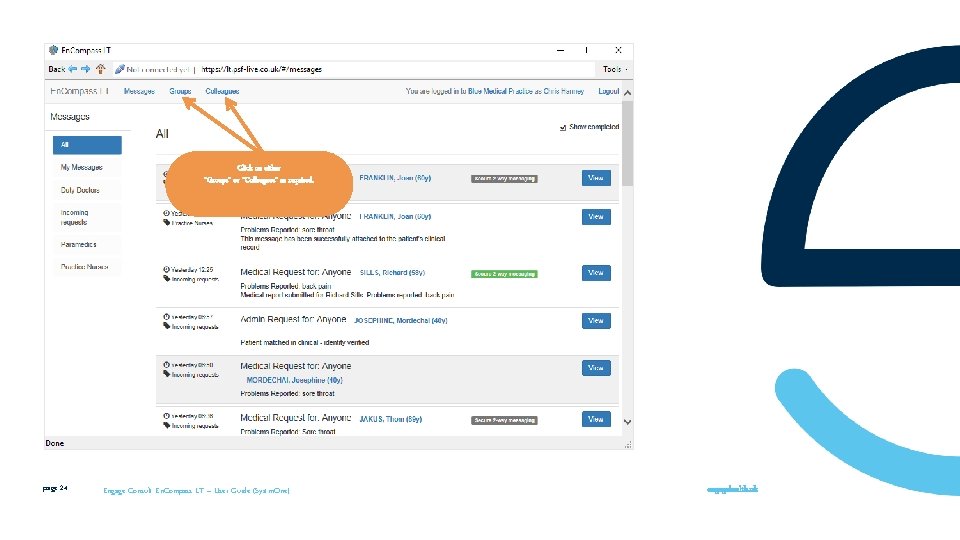 Click on either “Groups” or “Colleagues” as required. page 24 Engage Consult En. Compass