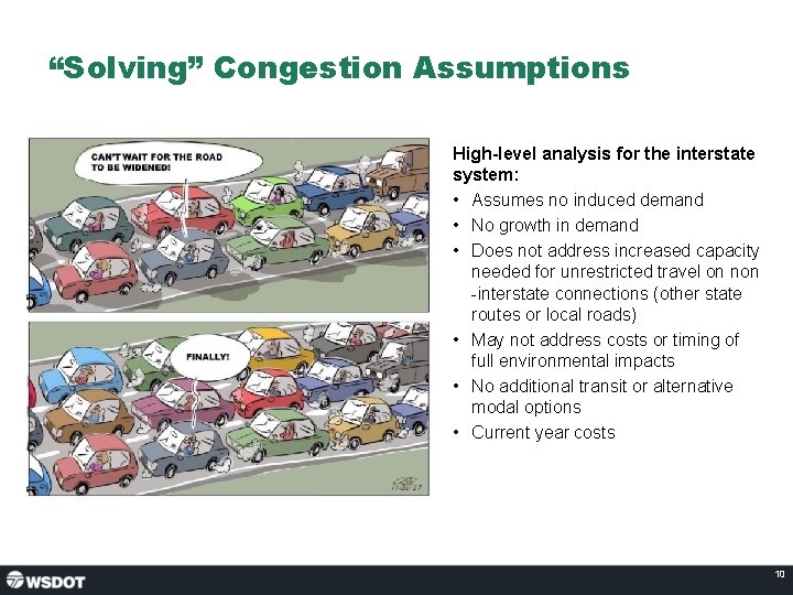 “Solving” Congestion Assumptions High-level analysis for the interstate system: • Assumes no induced demand