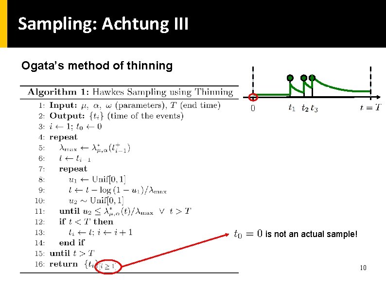 Sampling: Achtung III Ogata’s method of thinning is not an actual sample! 10 