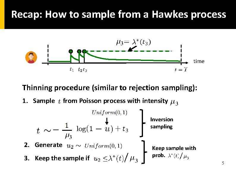 Recap: How to sample from a Hawkes process time Thinning procedure (similar to rejection