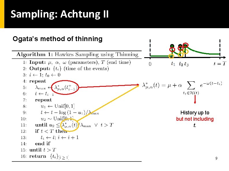 Sampling: Achtung II Ogata’s method of thinning History up to but not including t.