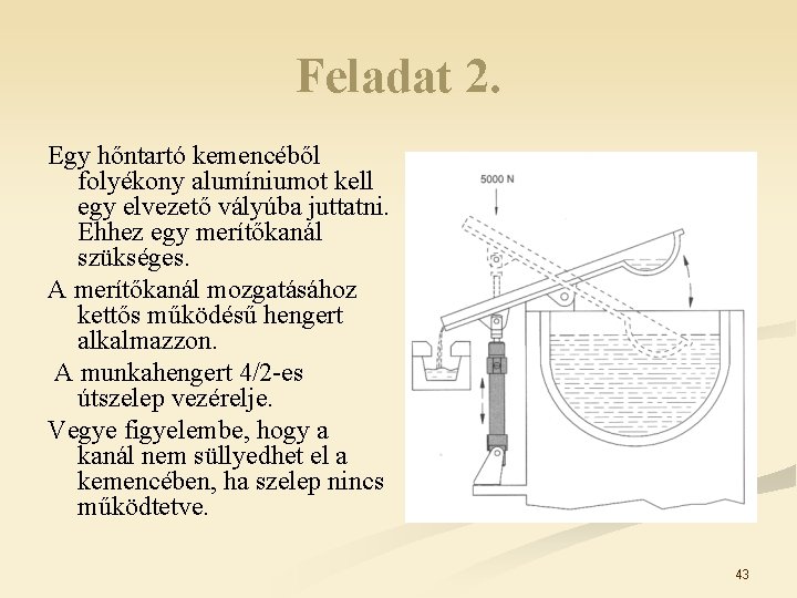 Feladat 2. Egy hőntartó kemencéből folyékony alumíniumot kell egy elvezető vályúba juttatni. Ehhez egy