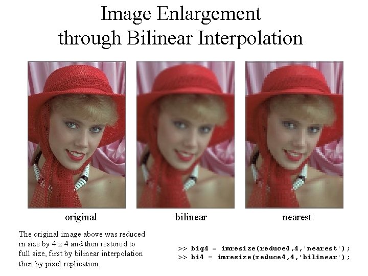 Image Enlargement through Bilinear Interpolation original The original image above was reduced in size