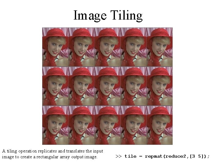 Image Tiling A tiling operation replicates and translates the input image to create a