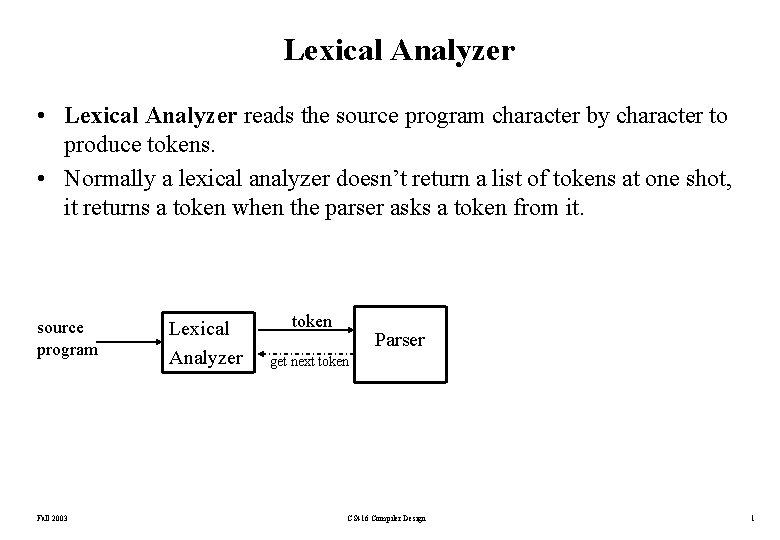 Lexical Analyzer • Lexical Analyzer reads the source program character by character to produce