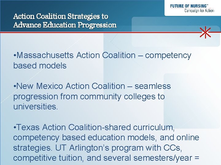 Action Coalition Strategies to Advance Education Progression • Massachusetts Action Coalition – competency based