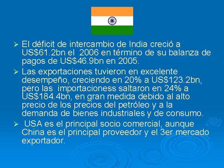 El déficit de intercambio de India creció a US$61. 2 bn el 2006 en
