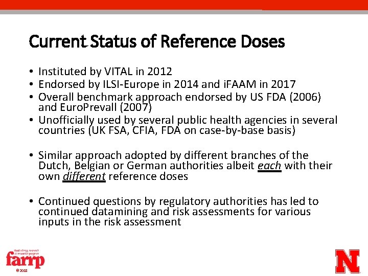 Current Status of Reference Doses • Instituted by VITAL in 2012 • Endorsed by Current Status of Reference Doses • Instituted by VITAL in 2012 • Endorsed by