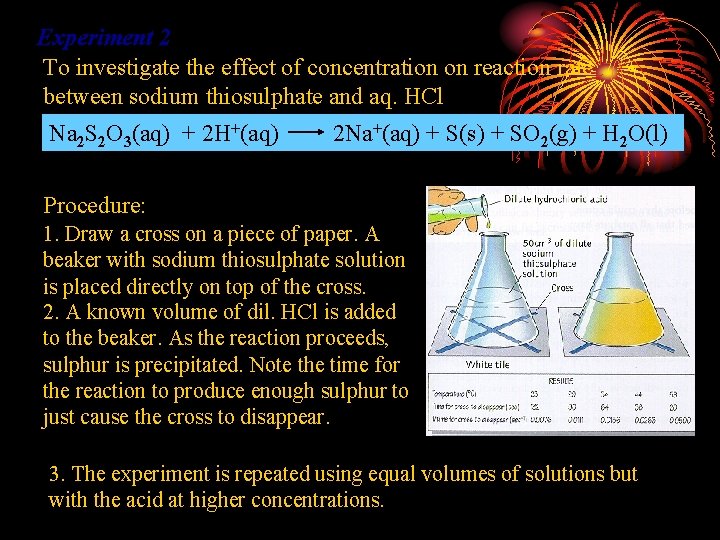 Experiment 2 To investigate the effect of concentration on reaction rate between sodium thiosulphate