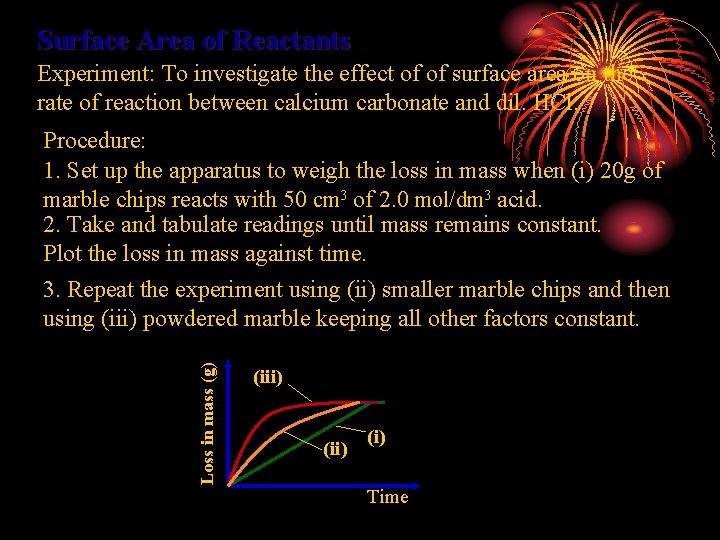 Surface Area of Reactants Experiment: To investigate the effect of of surface area on