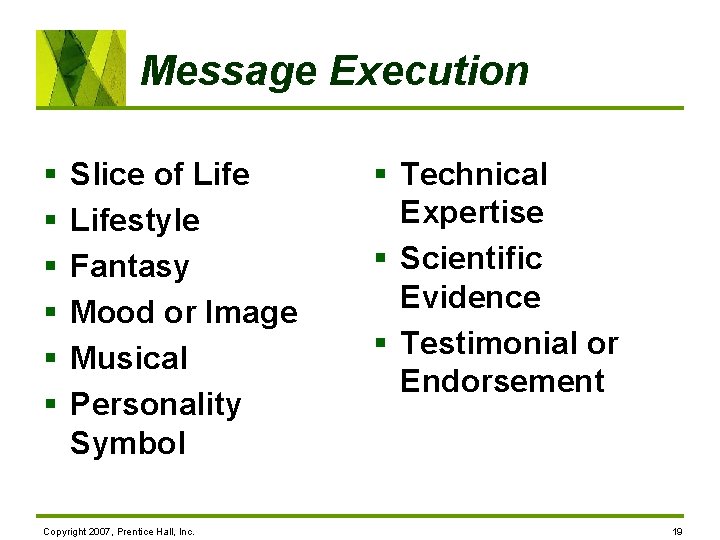 Message Execution § § § Slice of Lifestyle Fantasy Mood or Image Musical Personality