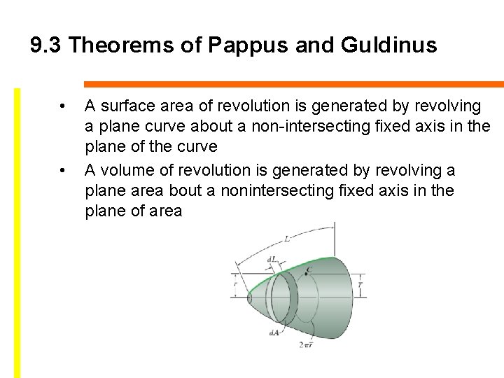 9. 3 Theorems of Pappus and Guldinus • • A surface area of revolution