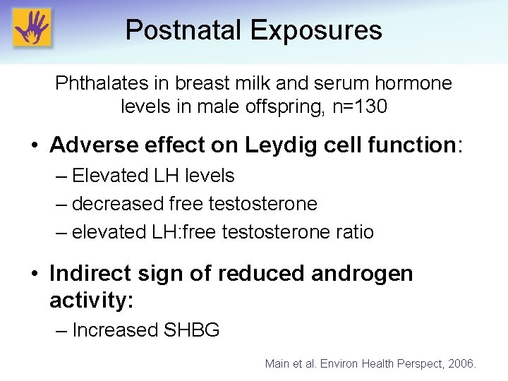 Postnatal Exposures Phthalates in breast milk and serum hormone levels in male offspring, n=130