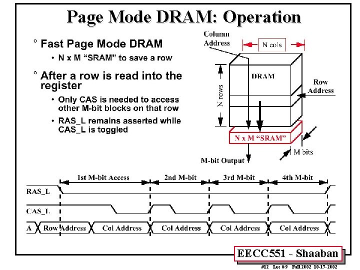 Page Mode DRAM: Operation EECC 551 - Shaaban #12 Lec # 9 Fall 2002