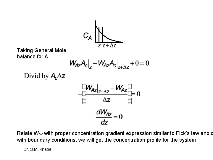 Taking General Mole balance for A Relate WAZ with proper concentration gradient expression similar Taking General Mole balance for A Relate WAZ with proper concentration gradient expression similar