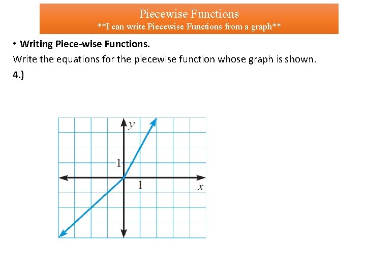 Piecewise Functions **I can write Piecewise Functions from a graph** • Writing Piece-wise Functions.