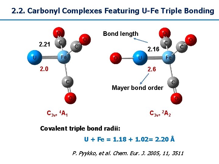 2. 2. Carbonyl Complexes Featuring U-Fe Triple Bonding Bond length 2. 21 2. 16