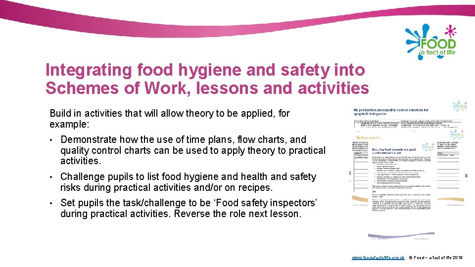 Integrating food hygiene and safety into Schemes of Work, lessons and activities Build in