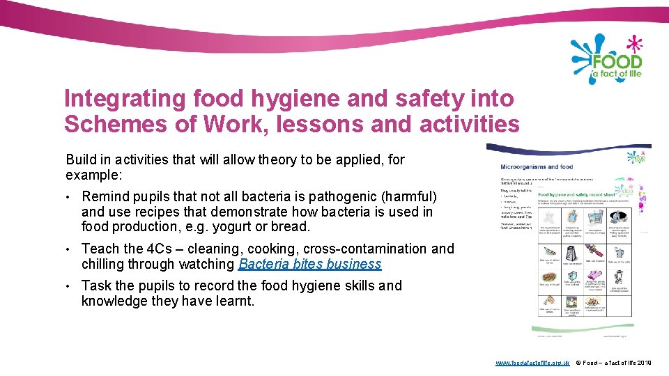 Integrating food hygiene and safety into Schemes of Work, lessons and activities Build in