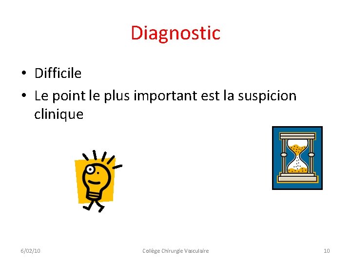 Diagnostic • Difficile • Le point le plus important est la suspicion clinique 6/02/10 Diagnostic • Difficile • Le point le plus important est la suspicion clinique 6/02/10