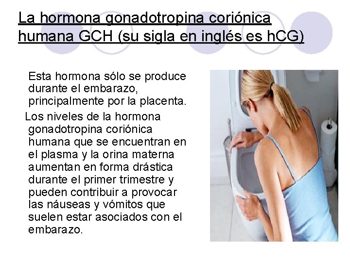 La hormona gonadotropina coriónica humana GCH (su sigla en inglés es h. CG) Esta La hormona gonadotropina coriónica humana GCH (su sigla en inglés es h. CG) Esta