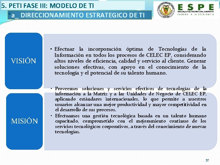 5. PETI FASE III: MODELO DE TI *a_ DIRECCIONAMIENTO ESTRATEGICO DE TI VISIÓN MISIÓN