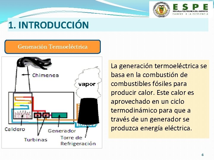 1. INTRODUCCIÓN Generación Termoeléctrica La generación termoeléctrica se basa en la combustión de combustibles