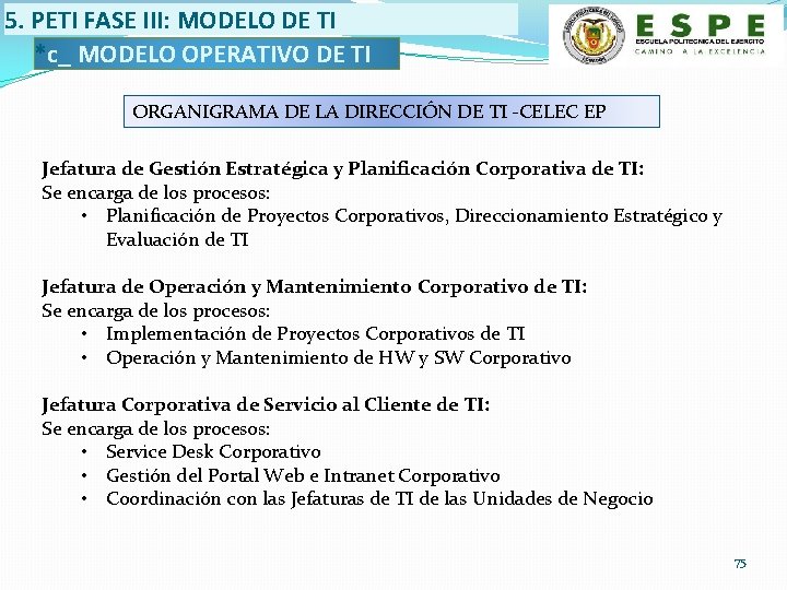 5. PETI FASE III: MODELO DE TI *c_ MODELO OPERATIVO DE TI ORGANIGRAMA DE