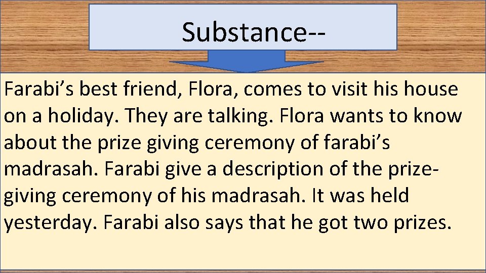 Substance-Farabi’s best friend, Flora, comes to visit his house on a holiday. They are