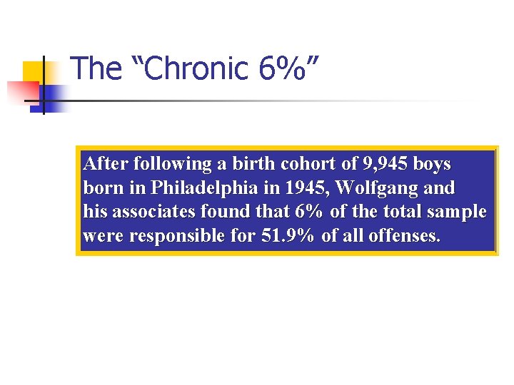 The “Chronic 6%” After following a birth cohort of 9, 945 boys born in