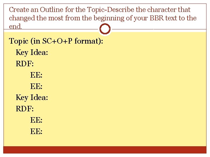 Create an Outline for the Topic-Describe the character that changed the most from the