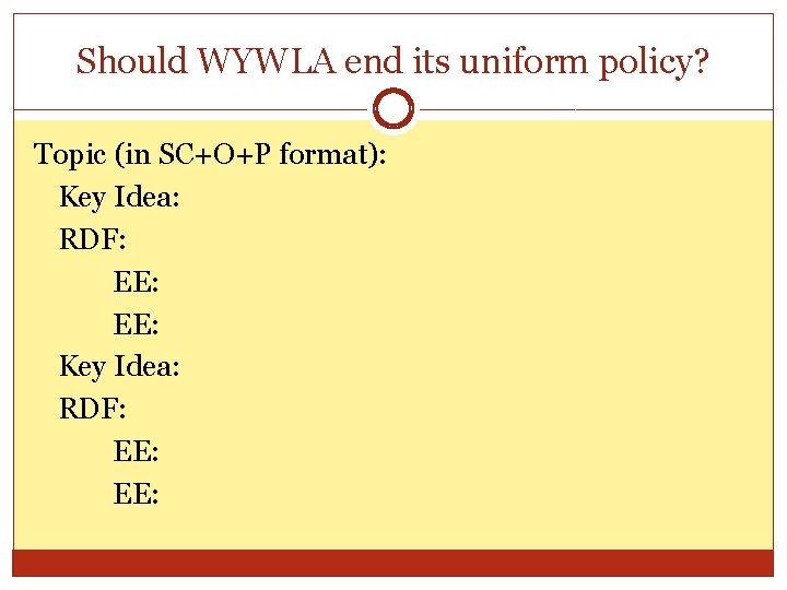 Should WYWLA end its uniform policy? Topic (in SC+O+P format): Key Idea: RDF: EE: