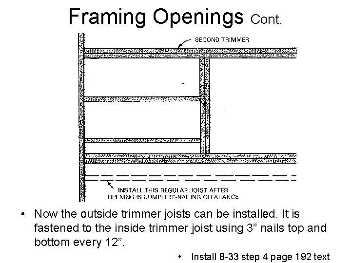 Framing Openings Cont. • Now the outside trimmer joists can be installed. It is