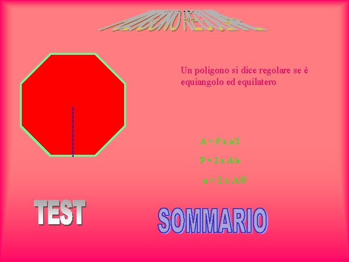 Un poligono si dice regolare se è equiangolo ed equilatero A = P x Un poligono si dice regolare se è equiangolo ed equilatero A = P x
