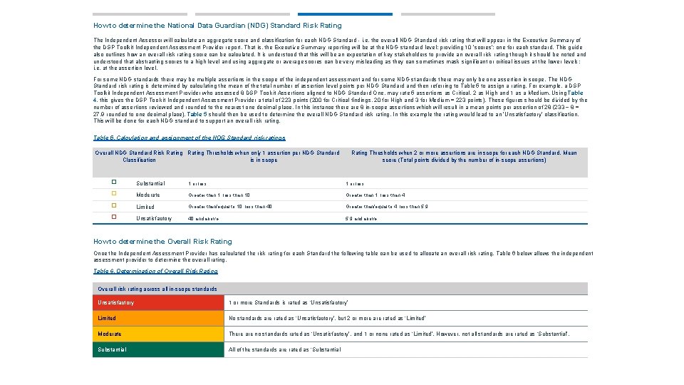 How to determine the National Data Guardian (NDG) Standard Risk Rating The Independent Assessor