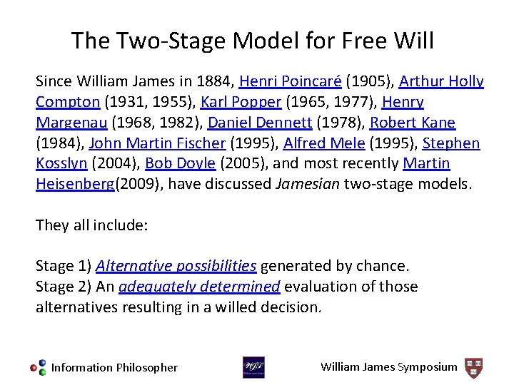 The Two-Stage Model for Free Will Since William James in 1884, Henri Poincaré (1905),