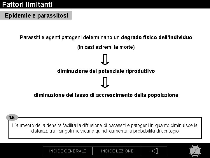 Fattori limitanti Epidemie e parassitosi Parassiti e agenti patogeni determinano un degrado fisico dell’individuo