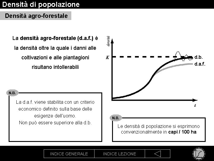 Densità di popolazione La densità agro-forestale (d. a. f. ) è la densità oltre