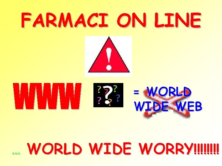 FARMACI ON LINE = WORLD WIDE WEB … WORLD WIDE WORRY!!!! 