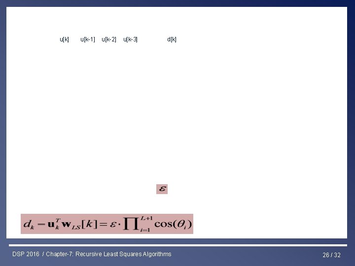 Least Squares & RLS Estimation u[k] u[k-1] u[k-2] u[k-3] d[k] DSP 2016 / Chapter-7: