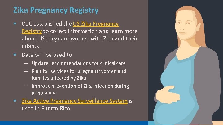 Zika Pregnancy Registry § CDC established the US Zika Pregnancy Registry to collect information