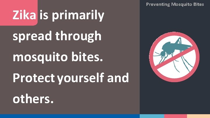 Zika is primarily spread through mosquito bites. Protect yourself and others. Preventing Mosquito Bites