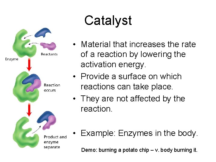 Catalyst • Material that increases the rate of a reaction by lowering the activation