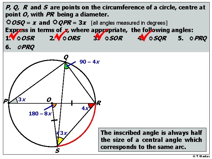 P, Q, R and S are points on the circumference of a circle, centre