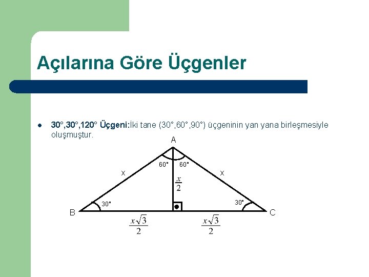 Açılarına Göre Üçgenler l 30°, 120° Üçgeni: İki tane (30°, 60°, 90°) üçgeninin yana