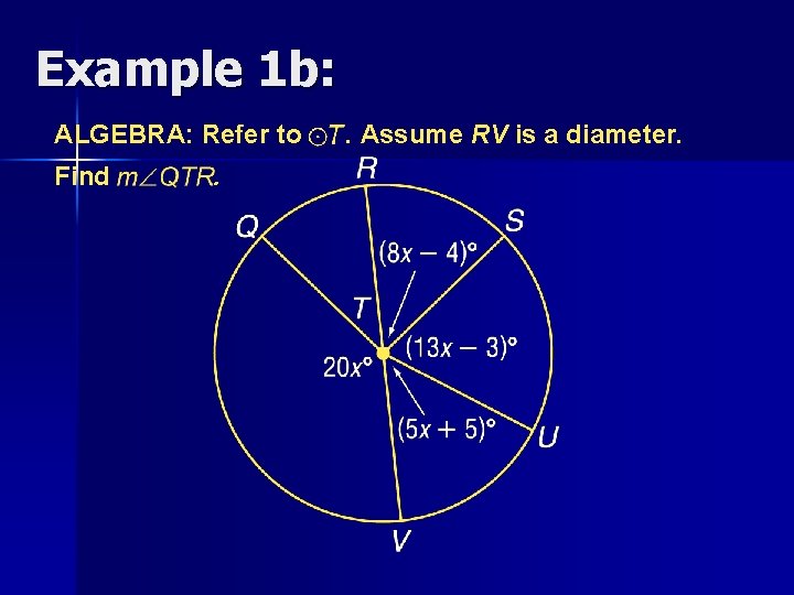 Example 1 b: ALGEBRA: Refer to Find . . Assume RV is a diameter.