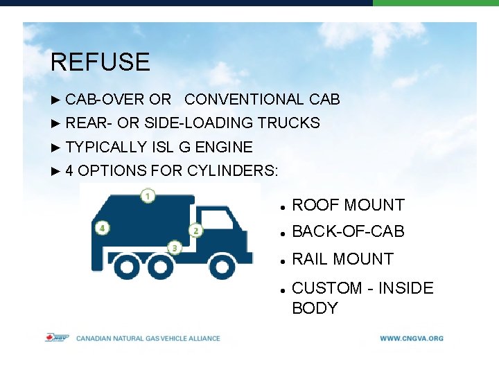 REFUSE ▶ CAB-OVER OR CONVENTIONAL CAB ▶ REAR- OR SIDE-LOADING TRUCKS ▶ TYPICALLY ISL