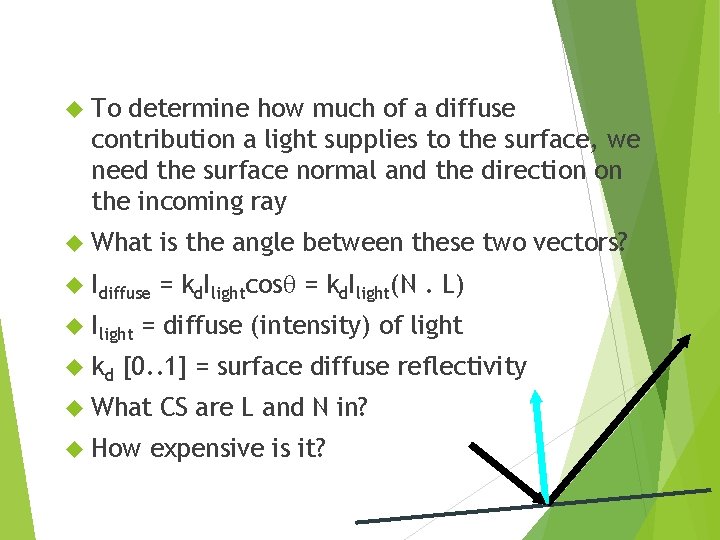 To determine how much of a diffuse contribution a light supplies to the