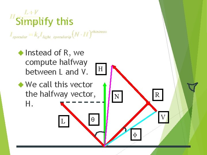 Simplify this Instead of R, we compute halfway between L and V. H We