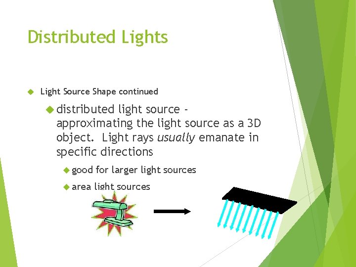 Distributed Lights Light Source Shape continued distributed light source approximating the light source as
